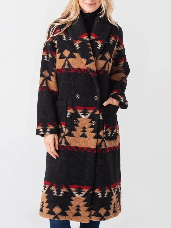 Yellowstone Beth Dutton Black Aztec Printed Coat Yellowstone Beth Dutton Black Aztec Printed Coat
