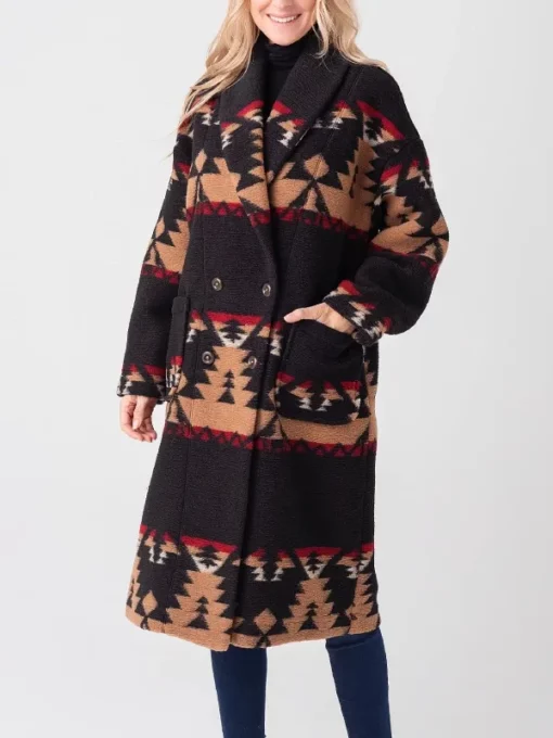 Yellowstone Beth Dutton Black Aztec Printed Coat Yellowstone Beth Dutton Black Aztec Printed Coat