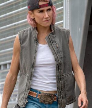 	Yellowstone Jennifer Landon Grey Shearling Fur Denim Vest