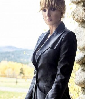  	Yellowstone Kelly Reilly Grey Suiting Fabric Single Breasted Blazer