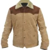  	Yellowstone S03 John Dutton Beige and Brown Leather Jacket