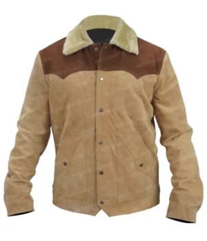  	Yellowstone S03 John Dutton Beige and Brown Leather Jacket