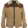  	Yellowstone S03 John Dutton Beige and Brown Leather Jacket