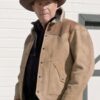  	Yellowstone S03 John Dutton Beige and Brown Leather Jacket