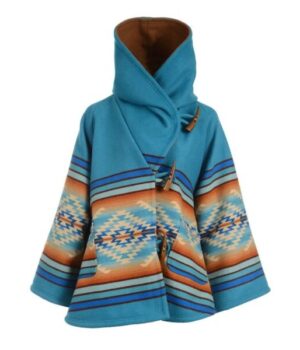  	Yellowstone Beth Dutton Turquoise Blanket Hooded Poncho Coat