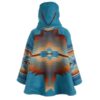  	Yellowstone Beth Dutton Turquoise Blanket Hooded Poncho Coat