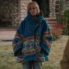  	Yellowstone Beth Dutton Turquoise Blanket Hooded Poncho Coat