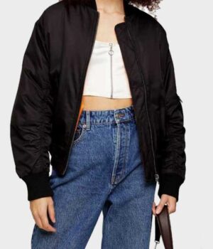  	Ted Lasso Juno Temple Black Cotton Bomber Jacket