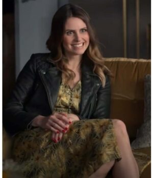  	Ted Lasso Flo Collins Black Real Leather Jacket