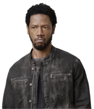  	Colony Broussard Black Distressed Leather Jacket