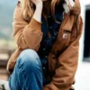  Yellowstone Kelly Reilly Brown Fur Collar Hooded Jacket
