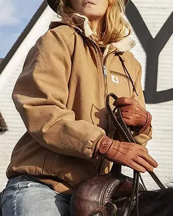 Yellowstone Kelly Reilly Brown Fur Collar Hooded Jacket Yellowstone Kelly Reilly Brown Fur Collar Hooded Jacket
