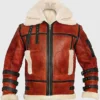  Pry Double Collar B-3 Shearling Red Leather Aviator Jacket