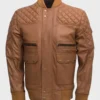  Men’s Quilted Tan Brown Sheepskin Leather Jacket