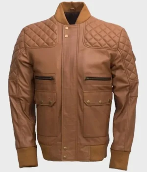  Men’s Quilted Tan Brown Sheepskin Leather Jacket