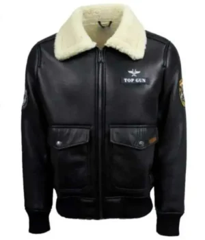  Jared Top Gun Shearling Fur B3 Black Leather Jacket