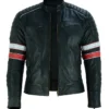  Black Cafe Racer Striped Leather Jacket Motorcycle