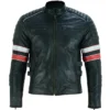  Black Cafe Racer Striped Leather Jacket Motorcycle