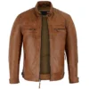  Brown Cafe Racer Leather Jacket For Mens