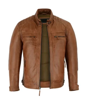 Brown Cafe Racer Leather Jacket For Mens