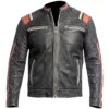  James Men’s Brown Striped Cafe Racer Leather Jacket