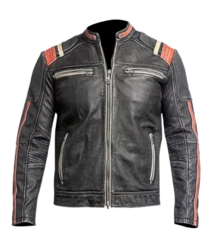  James Men’s Brown Striped Cafe Racer Leather Jacket