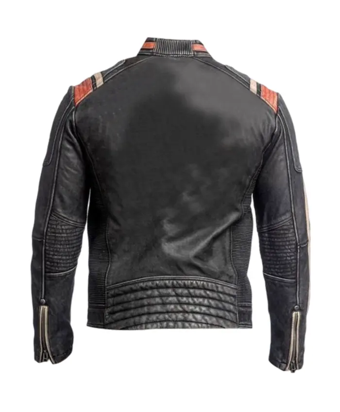 James Men’s Brown Striped Cafe Racer Leather Jacket James Men’s Brown Striped Cafe Racer Leather Jacket