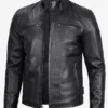  Men’s Black Cafe Racer Leather Jacket With Zipper Closure
