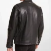  Men’s Black Leather Motorcycle Jacket With Snap Tab Collar
