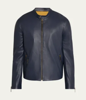  Men’s Crest Blue Cafe Leather Racer Jacket