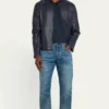 Men’s Crest Blue Cafe Leather Racer Jacket Men’s Crest Blue Cafe Leather Racer Jacket