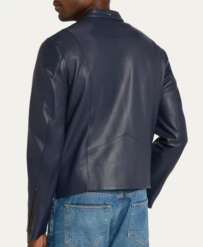 Men’s Crest Blue Cafe Leather Racer Jacket Men’s Crest Blue Cafe Leather Racer Jacket