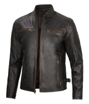  Men’s Dark Brown Cafe Racer Leather Jacket