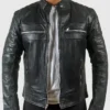  Mens Quilted Motorcycle Cafe Racer Leather Jacket
