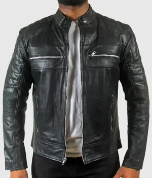 Mens Quilted Motorcycle Cafe Racer Leather Jacket