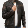  Men’s Distressed Brown Leather Cafe Racer Jacket