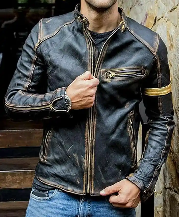 Men’s Real Leather Black Distressed Moto Jacket Men’s Real Leather Black Distressed Moto Jacket
