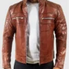  Quilted Brown Men’s Motorcycle Cafe Racer Leather Jacket