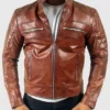  Quilted Brown Men’s Motorcycle Cafe Racer Leather Jacket