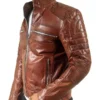  Quilted Brown Men’s Motorcycle Cafe Racer Leather Jacket