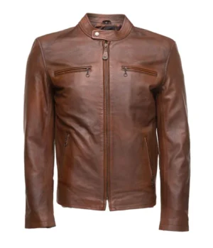  Men’s Tone Brown Cafe Racer Leather Jacket