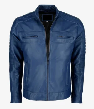  Mens Blue Cafe Racer Leather Jacket