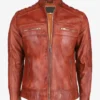  Mens Brown Cafe Racer Leather Jacket