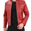  Red Mens Cafe Racer Leather Quilted Jacket
