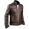  Vinatge Men’s Brown Cafe Racer Stand-Up Collar Jacket