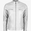  White Men’s Cafe Racer Leather Jacket