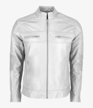  White Men’s Cafe Racer Leather Jacket