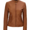  Women Stylish Brown Biker Leather Jacket