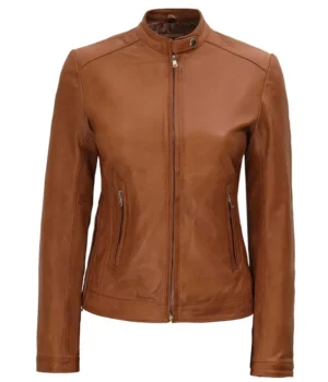  Women Stylish Brown Biker Leather Jacket