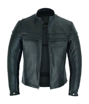  Mens Premium Cafe Racer Leather Motorcycle Jacket with Zipper